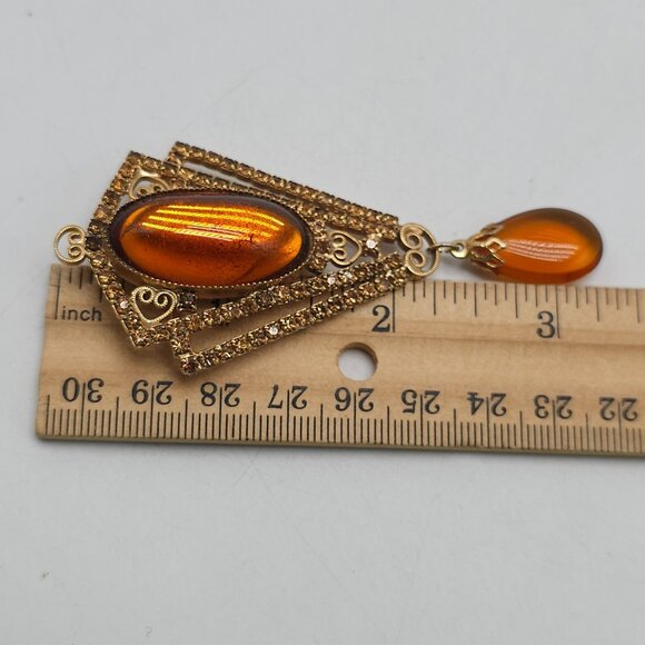Vintage Art Deco Style Amber Brooch With Dangling Teardrop - Picture 5 of 5